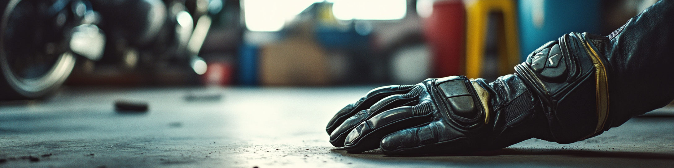 Motorcycle gloves on a shop floor